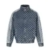 Chaqueta de hombre estilo vintage americano con estampado completo de lunares, ribete acanalado, cuello alto, cierre de cremallera y dobladillo elástico