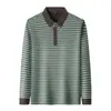 Camisa polo de manga larga para hombre para otoño e invierno [lana + seda de morera], de alta calidad, cálida, cepillada, a rayas y con cuello camisero