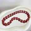 [Arco-Íris Longo] Ágata Vermelha Natural Pura Estilo Chinês Pulseira de Granada Acessórios de Moda Casuais Tendência para Meninas