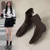 Botines planos marrones ZHR para mujer, colección de otoño 2026, botines retro de punta cuadrada, elegantes y estilizados para el trabajo