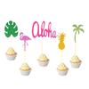 Decoración de mesa hawaiana AL OHA con piña, coco, flamenco, tortuga, hoja, pastel, tarjeta