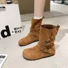 Botas Martin de terciopelo con plataforma y tacón oculto para mujer 2026 Otoño Verano Nuevo Estilo Botines Caídos Botas Vaqueras Occidentales