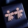 Aretes Europeos y Americanos para Mujer Industria Pesada Micro-incrustado Zircón Rosa Atmosférico Cena Vintage Plata 925 Aretes de Lazo Estéreo