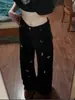 Jeans de Pierna Ancha con Bordado de Perro Estilo Retro Americano Tallas Grandes para Mujer, Pantalones Rectos de Cintura Alta Sueltos Adelgazantes para Otoño