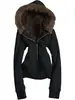 Sudadera con capucha para mujer, forrada de forro polar, con cuello grande de pelo, forro grueso de felpa, cárdigan corto con cremallera, Otoño/Invierno 2026