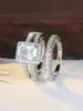 Anel Combinado Quadrado de Diamante Venda Quente Transfronteiriça Anel Duplo Destacável Anel Totalmente de Zircônia Joia de Mão Feminina de Luxo Leve
