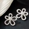 Novos Brincos de Flor com Agulha S925 de Prata para Mulheres, Brincos de Pétalas Tridimensionais, Brincos Exagerados Cheios de Diamante de Alta Qualidade, Simples e Versáteis