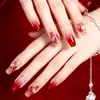 Wm-368 Blush Manzhu Unhas Postiças Curtas t Vermelho Esfumado Degradê Flores Sexys Unhas Usáveis Atacado