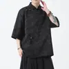Traje Tang de Estilo Chino Nuevo Estilo Verano 2026 con Mangas de Tres Cuartos, Cierre Diagonal, Botones de Cobre, Estilo Chino Retro, Talla Grande para Hombre, Mangas Cortas de Jacquard