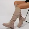 Botas de Moda Populares de Gamuza de Tubo Alto para Comercio Exterior con Tacón Cuadrado de Goma y Punta Redonda Tacón Medio de Tela (3-5 cm)