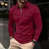 Camisa polo de manga larga para hombre, transpirable y cómoda para el verano, con cremallera, tejida, casual, moderna y adecuada para usar como capa exterior; top de hombre de alta calidad