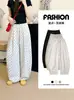 Calça Banana de Linho Respirável de Verão com Bolinhas Calça Casual para Mulheres com Cintura Elástica Cordão Calça Wide-Leg Novo Estilo Caimento Solto Calça Curva