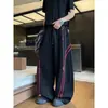 Pantalones casuales a rayas rojas retro americanos para hombre, pantalones deportivos de moda de alta calle para primavera, pantalones rectos de pierna ancha