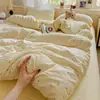Conjunto de Roupa de Cama de Gaze Dupla Classe A Quatro Peças Capa de Edredom de Algodão Puro Lavado Lençol de Cama Conjunto de Três Peças para Dormitório Individual 4