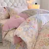 Juego de Falda de Cama de Franela Cepillada de Algodón Puro Engrosada para Otoño e Invierno Juego de Tres Piezas Colcha de Encaje 100% Algodón Pieza Única Cubierta de Cama Antideslizante Protector de Cama