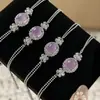 Nuevo Estilo Chino Pulsera de Calcedonia Púrpura Natural Chapado en Plata Incrustado con Pulsera de Superficie de Huevo Violeta Transparente como el Hielo Joyería Elegante de Jade