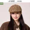 Chapéu de Aba para Mulheres Estilo Retro Americano Estampado de Leopardo Outono Inicial, Respirável, Circunferência da Cabeça Grande, Emagrecimento do Rosto, Boina Versátil da Moda