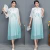 Vestido 2025 Nuevo Chifón Estampado Estilo Chino Cuello Cheongsam Vestido Casual Literario Holgado para Mujer