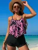 Trajes de baño de estilo nuevo europeos y americanos con volantes grandes estampados multicolor, parte inferior de bikini con cordón y trajes de baño transfronterizos de Amazon
