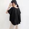 Estoque Pronto Design Japonês Doce de Costas Característico Solto Verão Cor Sólida Simples Gola Redonda Top para Mulheres
