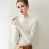 Suéter de cachemira 100% pura sin costuras para mujer, cuello semialto, de canalé, corte ajustado, capa base de punto, suéter de primera línea listo para usar