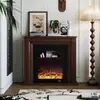 Gabinete Decorativo de Chimenea Estilo Retro Americano, Gabinete de Almacenamiento Texturizado Blanco y Negro, Gabinete de Entrada para Sala de Estar Estilo Francés con Luces, Gabinete Lateral Artístico