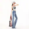2026 Lavado Vintage Arrugado Retro Americano Primavera/Verano Nuevo Estilo Pantalones de Mezclilla Acampanados Largos Textura