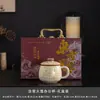 Taza de cerámica retro estilo chino Dunhuang, regalo de lujo ligero para vacaciones, con tapa para separación de té y agua, taza de oficina