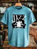 Moda Transfronteiriça Retro Música Jazz Estampa Artística Top Masculino Gola Redonda Manga Curta Feito Sob Medida, Pedido Mínimo Uma Peça