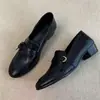 Mocasines retro para mujer modelo 2026 con tacón grueso en piel de vaca, zapatos casuales slip-on elegantes y versátiles