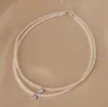 Collar de Perlas Redondas de Alto Brillo Shijia para Mujer, Cadena para Clavícula de Circonita Estilo Francés, Cadena de Cuello Versátil de Alta Gama