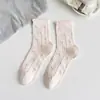 Calcetines de media pantorrilla para mujer, Primavera y Otoño, Borde de Encaje, Calcetines Largos Fruncidos Estilo Ins, Resistentes al Olor, Absorbentes del Sudor, Calcetines con Volantes Florales Pequeños Estilo Coreano