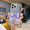 Capa de Celular Espelho Roxo com Laço Estilo Japonês e Coreano Mais Vendida da Amazon para Apple 16/15P Capa de Proteção para Celular com Furo Grande