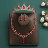 Traje nupcial festivo rojo de tres piezas, collar, pendientes, corona, tocado, accesorios de boda, corona de cumpleaños, accesorios para el cabello para mujer