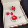 Conjunto de tres piezas de anillo y pendientes de ágata verde con calcedonia blanca bañada en plata 925 de alta calidad al por mayor de fábrica