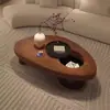 Mesa de centro ovalada de madera maciza en estilo vintage para la sala de estar, con bandeja de almacenamiento y esquinas redondeadas, apta para uso doméstico