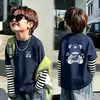 Camisa Base Estilosa Falsa Duas Peças Manga Longa Infantil Outono 2026 Novo Estilo Coreano Desenho Animado Roupa Íntima de Bebê Menino Camiseta