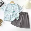 Traje de verano de manga corta para niños Conjunto de dos piezas estilo western para bebé Traje de casa para niños Soporte para una pieza de cabello