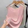 Chaleco de Punto Ropa Exterior para Mujer 2025 Nuevo para Mujer Color Puro Cuello Redondo en Capas con Camiseta Básica Sin Mangas Suelto