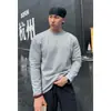Camiseta de algodón china estilo americano, corte limpio, peso pesado, manga larga para hombre, primavera y otoño, diseño acanalado, sudadera tipo pullover oversized