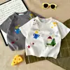 Camiseta de manga corta para niño, estilo nuevo de verano 2026, fina, cuello redondo, estampada, de manga corta, ropa de verano