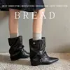 Botines cuadrados de tacón de cuña estilo europeo y americano, botines plisados apilados de comercio exterior transfronterizo, botines de moda negros versátiles para otoño e invierno