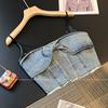 Saia de Terno 2024, Estilo Deusa Elegante para Senhoras, Estilo Exquisito de Pequena Fragrância Classuda, Macacão Jeans Azul + Saia Curta