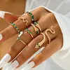 Anel Europeu e Americano Transfronteiriço Retrô Fashion Metal Imitação Esmeralda Diamante Gema Anel Conjunto Anel Cobra em Forma de Coração