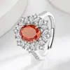 Anel de Gemas Coloridas Cheio de Diamantes Formato Ovo de Pombo Corte Flor de Gelo para Mulheres, Anel Super Brilhante Formato Ovo de Diamante de Alto Carbono, Dropshipping para Transmissão ao Vivo