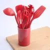 Barril de armazenamento vermelho com cabo de silicone tudo incluído utensílios de cozinha conjunto de 10 peças espátula antiaderente utensílios de cozinha conjunto de cozinha