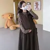 Maternidade Retrô Outono Novo Estilo 2026 Estilo Coreano Gola Redonda Manga Bufante Sem Mangas Vestido Camada Base Conjunto de Duas Peças