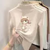 Ropa interior base de forro polar con cuello alto medio para niña para primavera, otoño e invierno, top cálido de manga larga con dibujos animados para niños