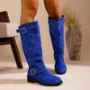 Botas holgadas cálidas de invierno 2025 para mujer, nuevas, transfronterizas, talla grande, gamuza, forro polar, puntera redonda, hebilla de cinturón