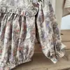 INS Primavera y Otoño Bebé Estampado Vintage Floral Camisa con Gorro de Manga Larga para Bebés Niñas Cuello Zou Zou Traje de Gateo